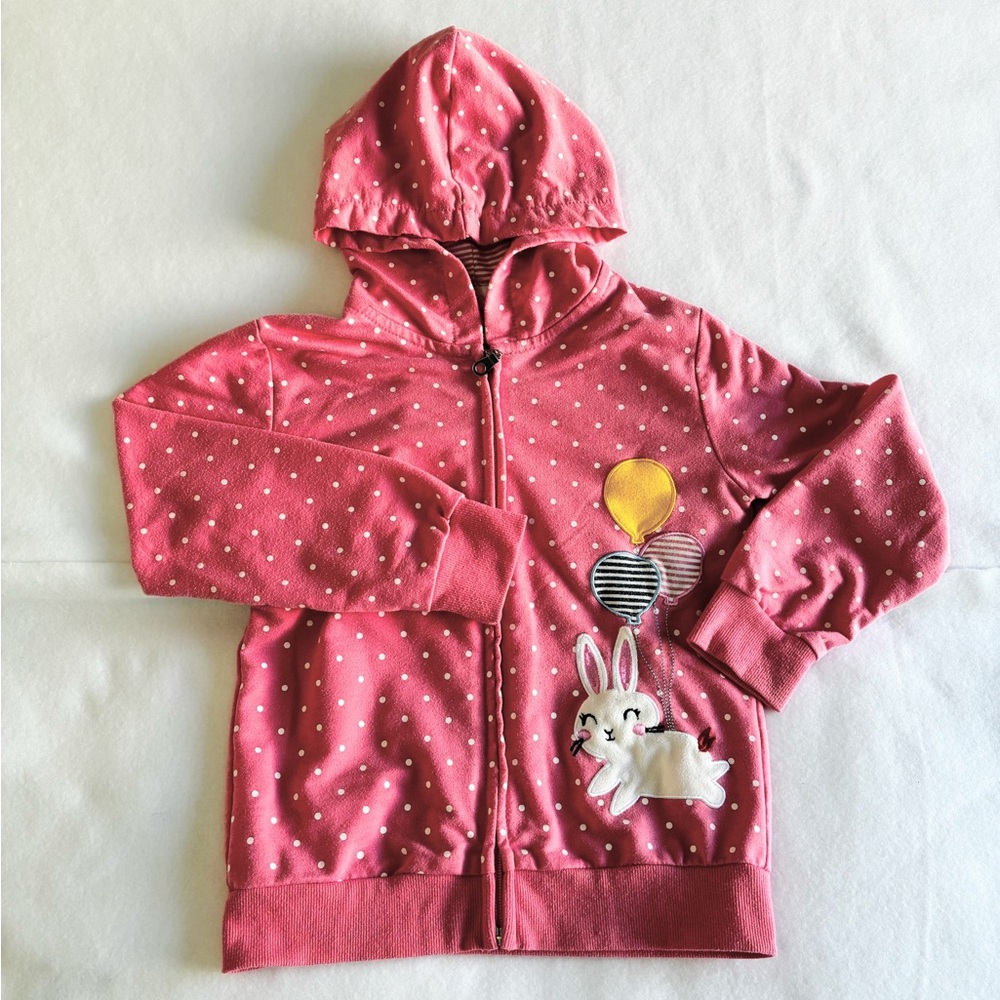 Little Hands Girls Pink Poke A Dot Bunny Hoodie Sweatshirt Size 5T Read Discript